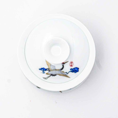 Gaiwan mit Kranich Motiv aus Porzellan – Bild 2