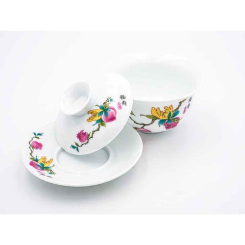 Gaiwan mit Blumenmotiv aus Porzellan – Bild 2